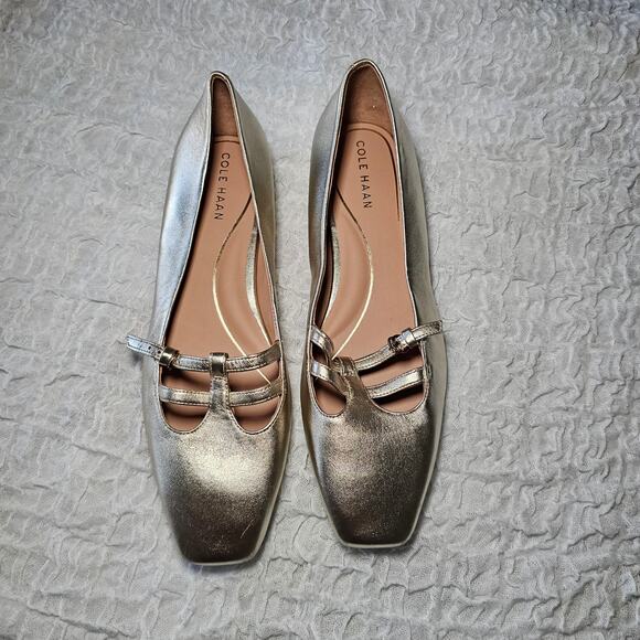 Cole Haan Brigid T-Strap Ballet Flat Gold Size 10 - Picture 6 of 7